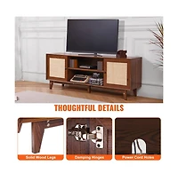 Slickblue Tv Stand with Rattan Door and Storage Shelves, Modern Media Console for Living Room