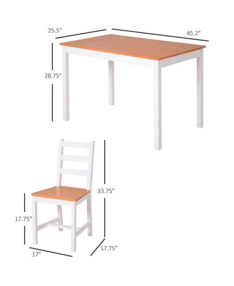 Flynama 5 Piece Dining Table Set with 4 Chairs, Solid Pine Wood