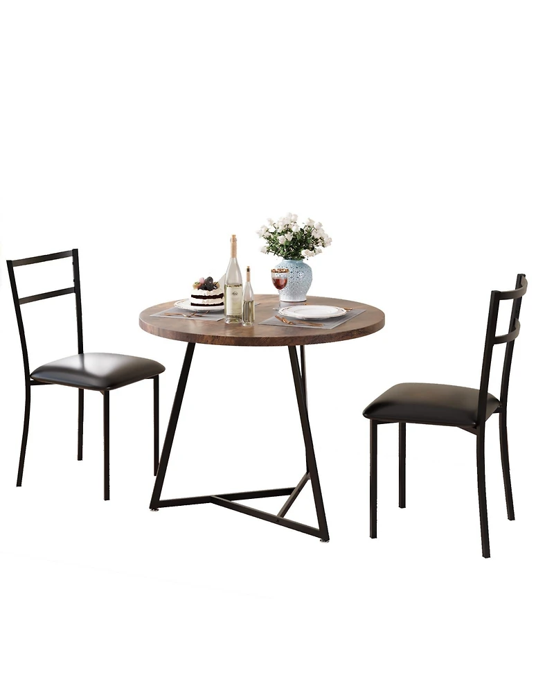 homfan Round Dining Set for 2 - Wooden Breakfast Bar Table and Stools