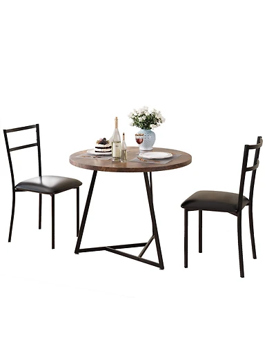 homfan Round Dining Set for 2 - Wooden Breakfast Bar Table and Stools
