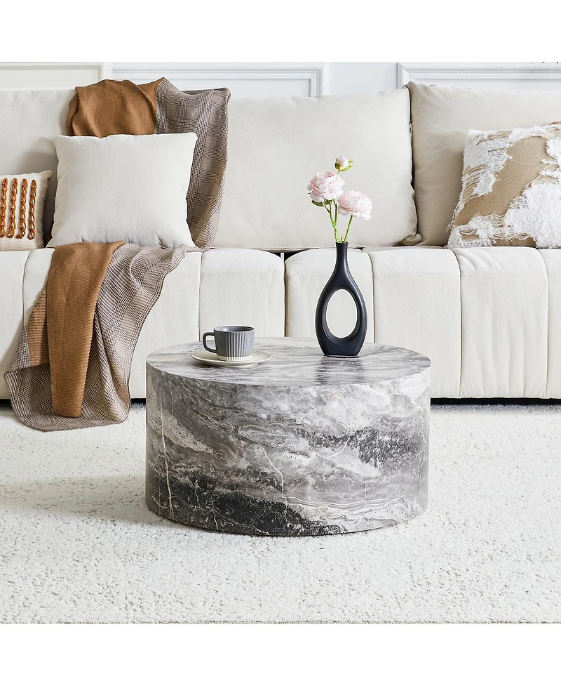 Streamdale Furniture Simple Marble Round Mdf Coffee Table, 23.6" Dia, No Assembly