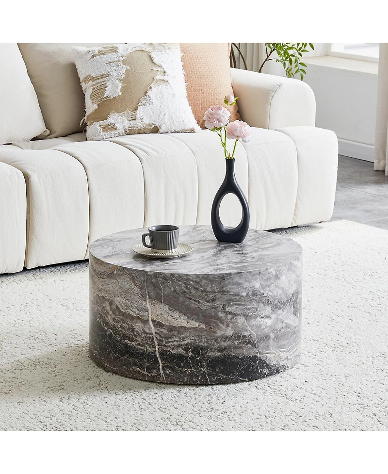 Streamdale Furniture Simple Marble Round Mdf Coffee Table, 23.6" Dia, No Assembly
