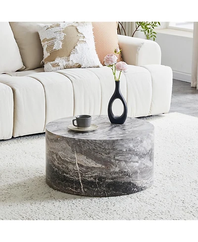 Streamdale Furniture Simple Marble Round Mdf Coffee Table, 23.6" Dia, No Assembly