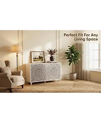 Streamdale Furniture 60" Boho Mandala 3D Embossed 4-Door Sideboard Buffet Cabinet