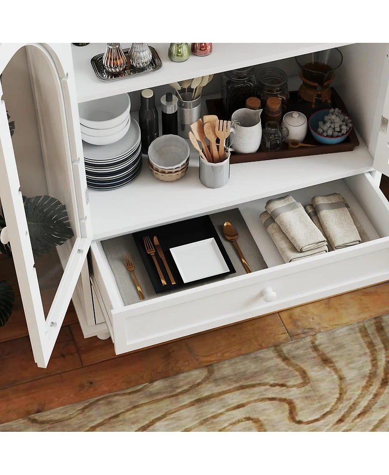 Streamdale Furniture Farmhouse Arched Glass Buffet Cabinet