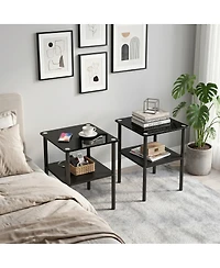 Streamdale Furniture 2-Piece Modern Glass and Metal Side Table with Storage Shelf