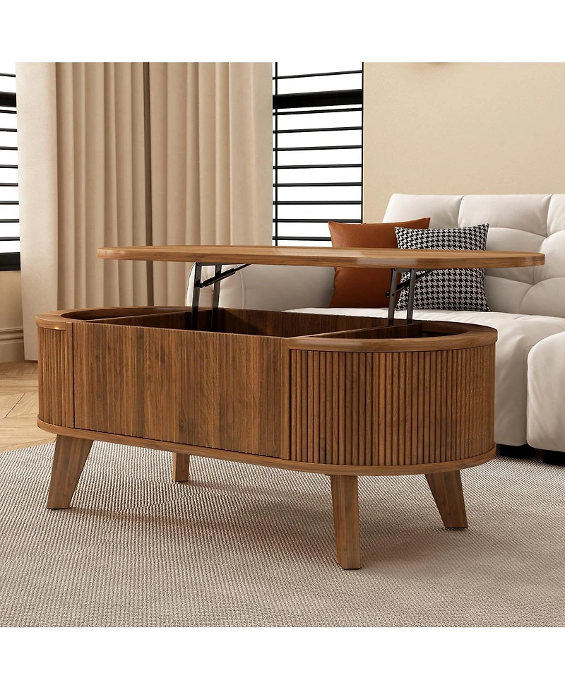 Streamdale Furniture Fluted Lift Top Oval Coffee Table with Storage