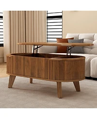 Streamdale Furniture Fluted Lift Top Oval Coffee Table with Storage