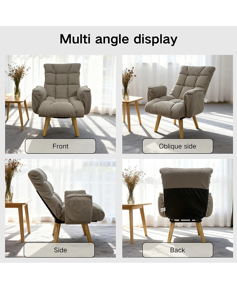 Streamdale Furniture Lambswool Adjustable Lazy Sofa Lounge Chair with Solid Wood Legs