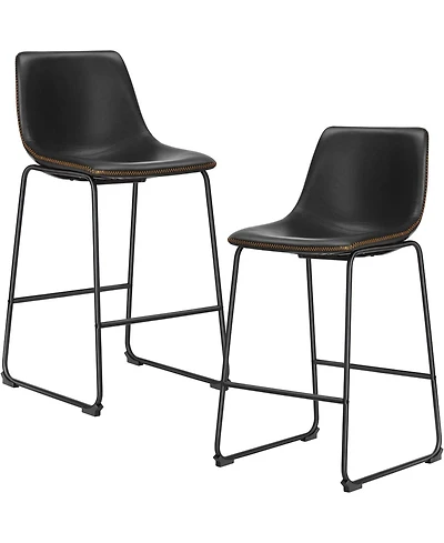 Yiortwo Set of 2 Faux Leather Outdoor Dining Chairs Metal Leg Footrest Mid Century Stools for Patio Kitchen