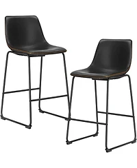 Yiortwo Set of 2 Faux Leather Outdoor Dining Chairs Metal Leg Footrest Mid Century Stools for Patio Kitchen