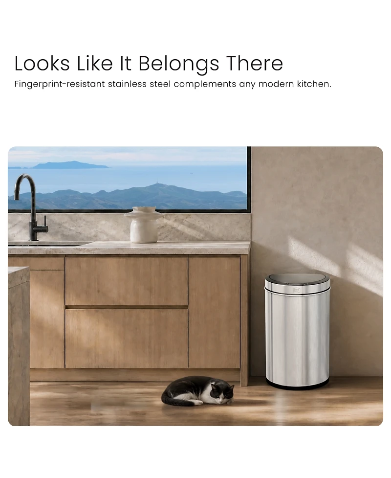 Home Zone Living 13 Gallon Motion Sensor Automatic Kitchen Trash Can with Liner-Free Stainless Steel 50 Liter Capacity
