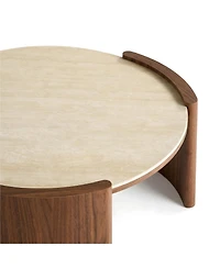 Streamdale Furniture Modern Round Sintered Stone Coffee Table with Walnut Legs