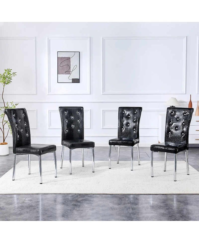 Streamdale Furniture Set of 4 Retro Alligator Faux Leather Dining Chairs with Crystal Buckle