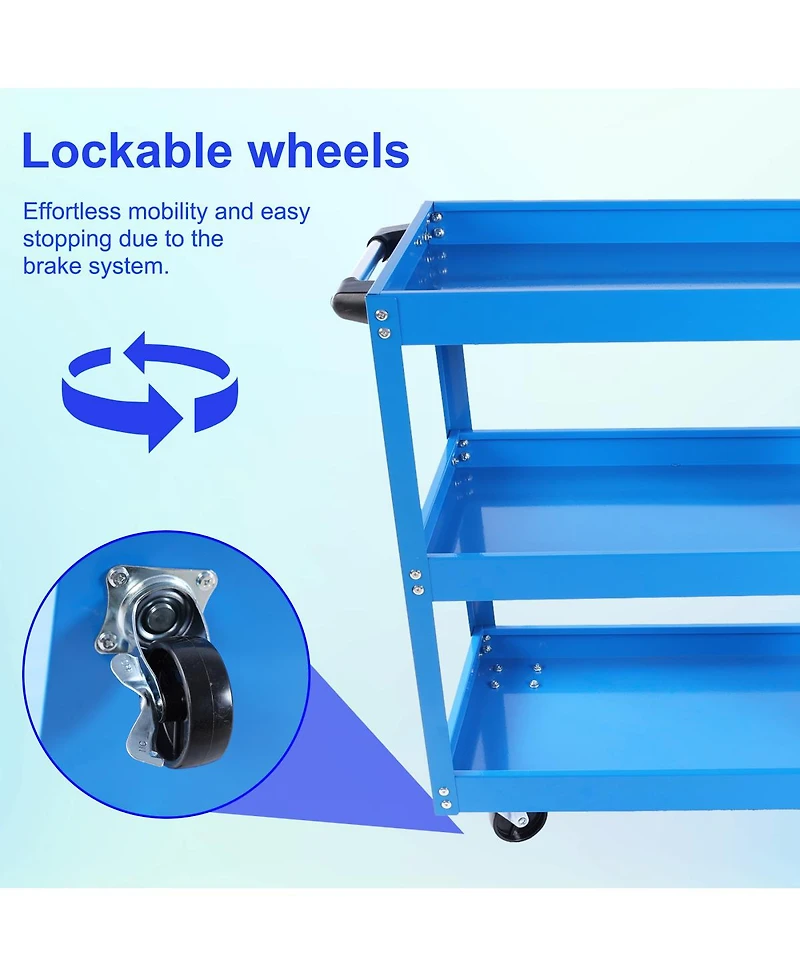 Streamdale Furniture 3-Tier Heavy Duty Rolling Tool Cart on Wheels, 450 Lbs Capacity