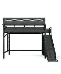 Streamdale Furniture Full Size Metal Loft Bed with Slide, Wardrobe and Led Lights