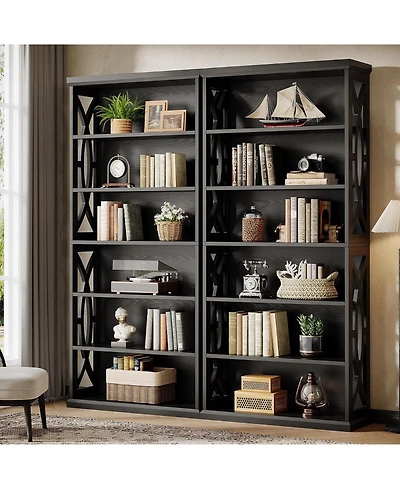 Tribesigns 2 Pieces 71 Inches Tall Bookshelf, 6-Tier Freestanding Bookcase for Living Room, Anti Tipping Devices Included