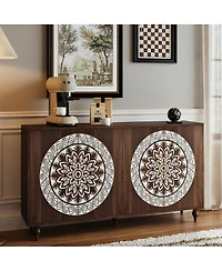 Streamdale Furniture 60" Boho Carved Walnut Sideboard Buffet Cabinet