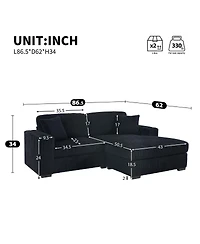 Streamdale Furniture 86.5" L-Shaped Corduroy Sectional Sofa with Cup Holders and Charging Ports