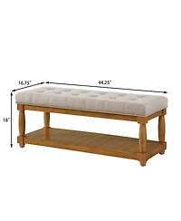 Streamdale Furniture Upholstered Linen Storage Bench with Shelf and Tufted Ottoman Design