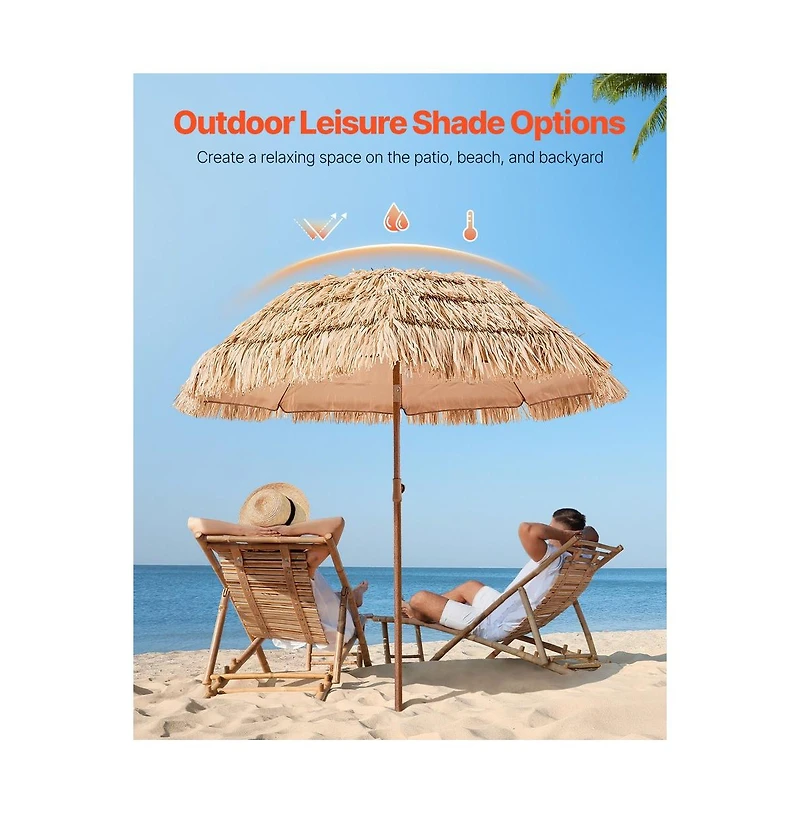 Slickblue Thatched Patio Umbrella with Tilt Function, Tiki Style Pool Umbrella for Beach, Garden & Backyard