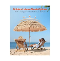 Slickblue Thatched Patio Umbrella with Tilt Function, Tiki Style Pool Umbrella for Beach, Garden & Backyard