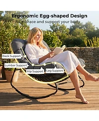 Sugift Outdoor Papasan Rocking Chair with Extra-Thick Cushioned Egg-Shaped Seat