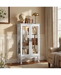 Streamdale Furniture Lighted Curio Cabinet with Glass Doors and Adjustable Shelves