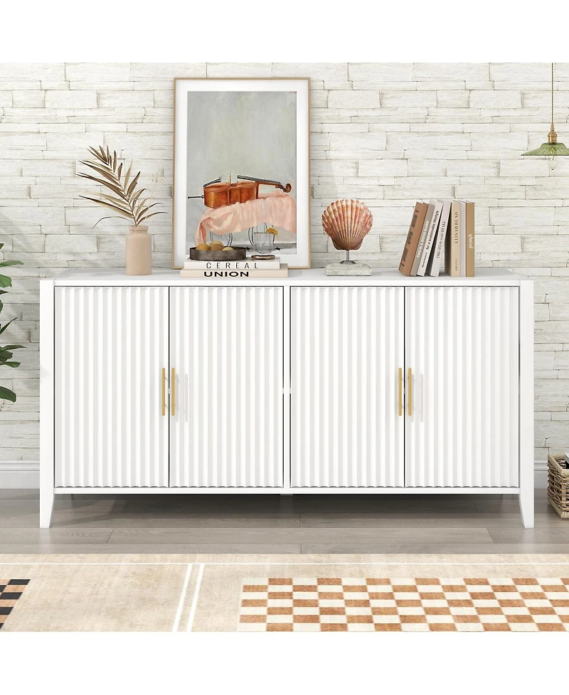 Streamdale Furniture 61" Modern 4-Door Wavy Slatted Sideboard Storage Cabinet