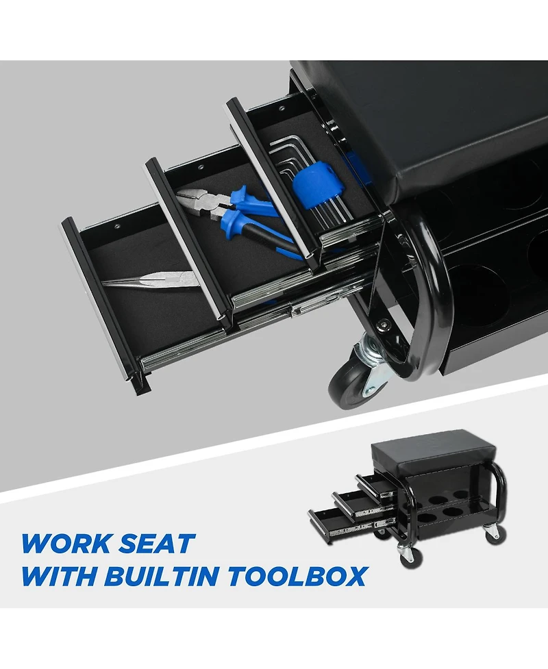 Streamdale Furniture Rolling Garage Creeper Seat with 3 Drawers