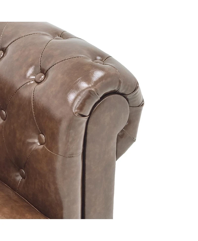 Streamdale Furniture Traditional Tufted Pu Leather Sofa with Solid Wood Legs