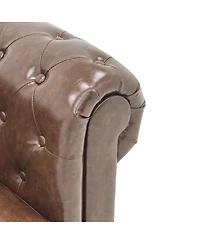 Streamdale Furniture Traditional Tufted Pu Leather Sofa with Solid Wood Legs