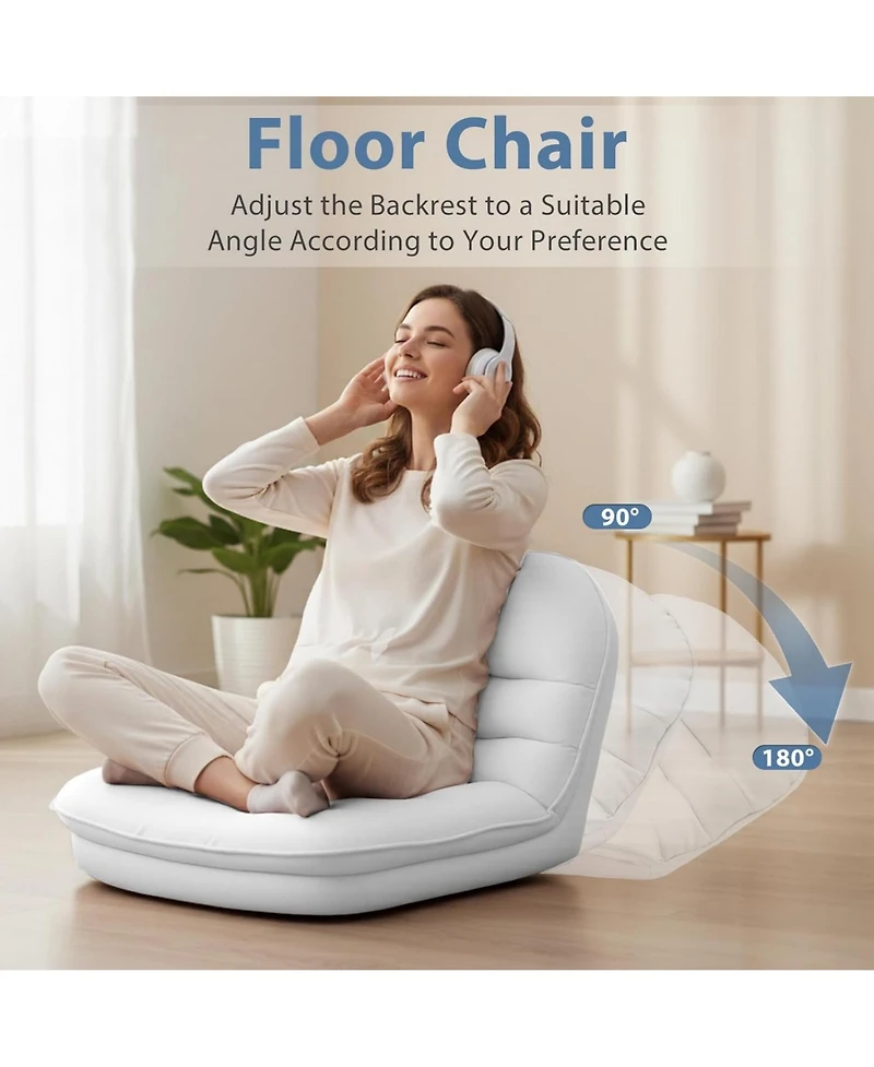 Yiortwo Foldable Faux Leather Outdoor Lounge Chair Adjustable Backrest Patio Bedroom Dorm Seat