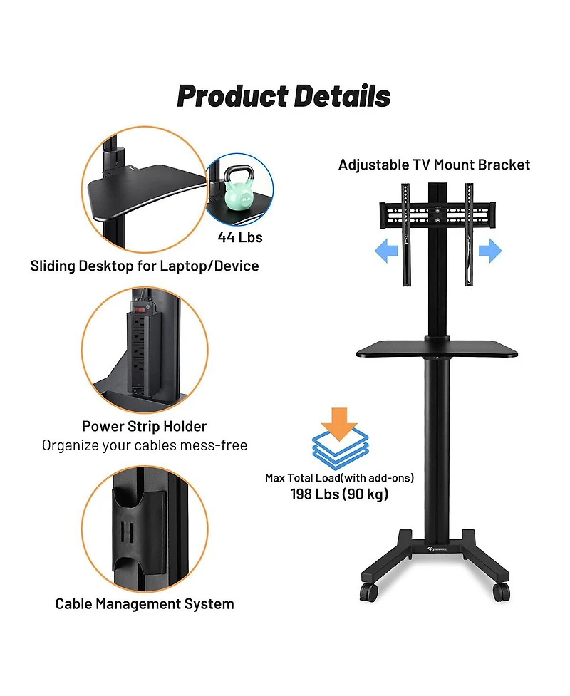 Yescom NexusX Presenter Rolling Tv Stand Mobile Tv Cart for 32" to 65" Lcd Led Screen TVs Office Lecture