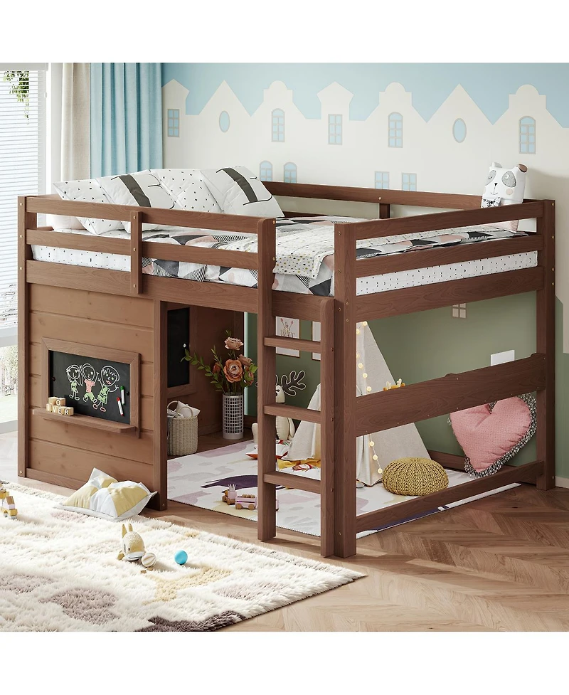 Streamdale Furniture Full Size Loft Bed with Slide, Chalkboard and Bookshelf