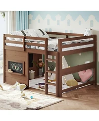 Streamdale Furniture Full Size Loft Bed with Slide, Chalkboard and Bookshelf