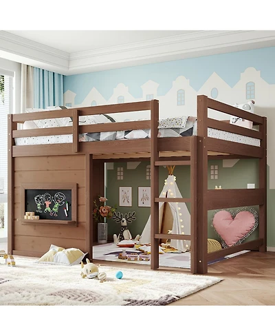 Streamdale Furniture Full Size Loft Bed with Slide, Chalkboard and Bookshelf