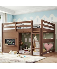 Streamdale Furniture Full Size Loft Bed with Slide, Chalkboard and Bookshelf