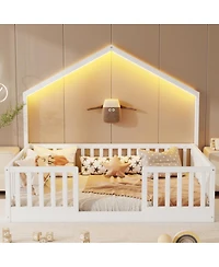 Streamdale Furniture Full Floor Bed with High Rails and Light for Kids