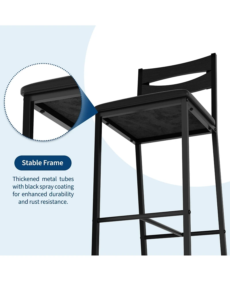 homfan 3-Piece Counter Height Dining Set - Storage Shelves + 2 Upholstered Chairs Sturdy Metal Frame Space-Saving for Room, Apartment