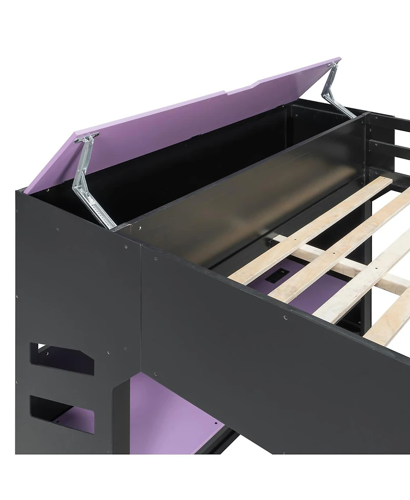 Streamdale Furniture Full Size Wood Loft Bed with Desk, Storage, Drawers and Rgb Lights