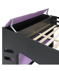 Streamdale Furniture Full Size Wood Loft Bed with Desk, Storage, Drawers and Rgb Lights