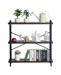 Slickblue Freestanding 3-Tier Bookshelf with Metal Frame, Rustic Storage Shelving Unit for Bedroom and Living Room