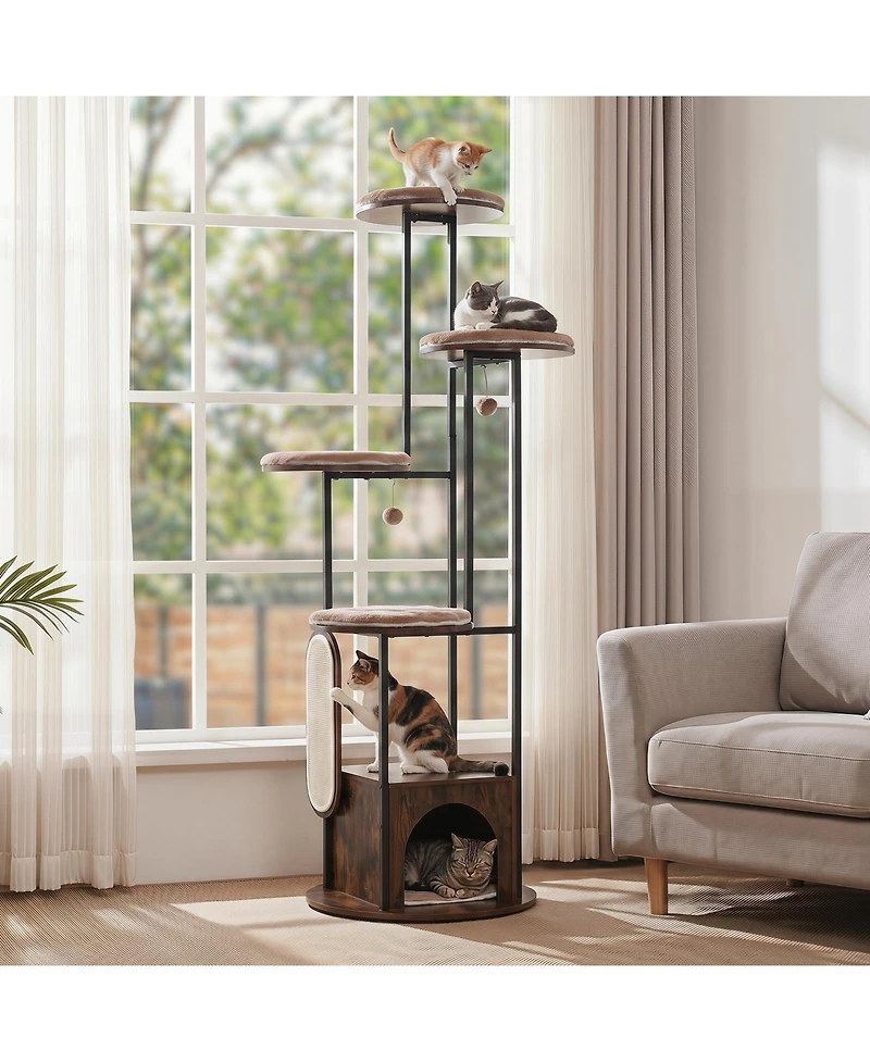 Gymax Modern Cat Tree Tower 72-Inch Tall Multi-Level Cat Condo with Top Perch Platforms