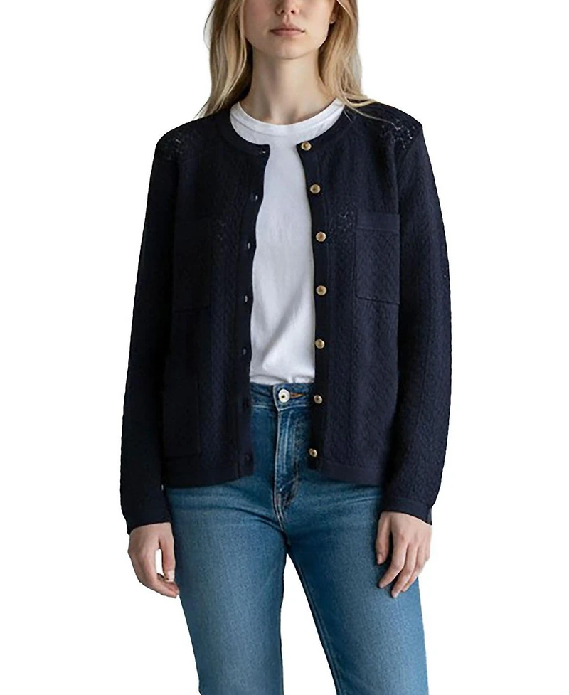Hope & Henry Women's Organic Cotton Pointelle Cardigan