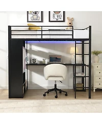 Streamdale Furniture Twin Metal Loft Bed with Desk and Open Storage Cabinet