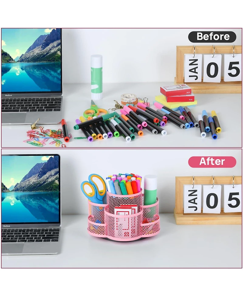 Danrong Mesh Desk Organizer With 2 Tier Trays Magazine Holders and Pen Holder