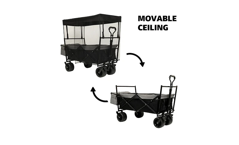 Mountaintop 480Lbs Collapsible Wagon with Canopy,7" All-Terrain Wheels,Foldable Large Capacity,Mosquito Net,Camping Shopping Sports Garden