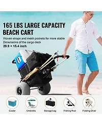 Mountaintop Beach Dolly with Big Wheels for Sand, 29.9" x 15.4" Cargo Deck, 12" Balloon Wheels, Folding Sand Cart, 165LBS Capacity