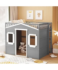 Clihome Full House Loft Bed With Ladder